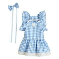 thumbnail image 2 of Dog Dresses with Bow Headdress, Ruffled Sleeve Lace Hem Pullover Plaid Dress for Chihuahua Teddy Small Dogs, 2 of 8