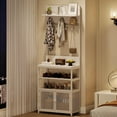 thumbnail image 5 of Yeshouse Hall Tree with Mesh Doors, 72.8in White Coat Rack Shoe Storage, Narrow Coat Tree Shoe Shelf Organizer with 7 Hooks for Entryway, Bedroom, 5 of 7