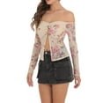 thumbnail image 5 of KelaJuan Women Floral Print T-Shirts Boat Neck Long Sleeve Shirts Spring Fall Slim Fit Off Shoulder Tops Streetwear, 5 of 6