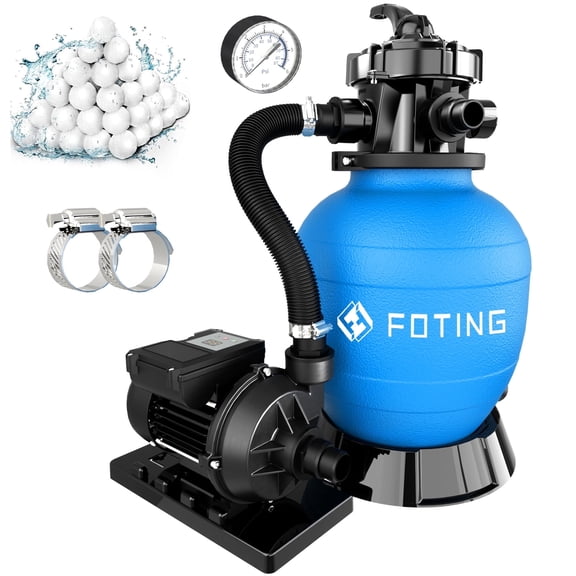 FOTING Sand Filter Pump for Above Ground Pool, Pool Sand Filter with Timer, 7-Way Multi-Port Valve, Pool Pumps Above Ground, 12in (1/2HP 3000GPH for 8000GAL Pool)