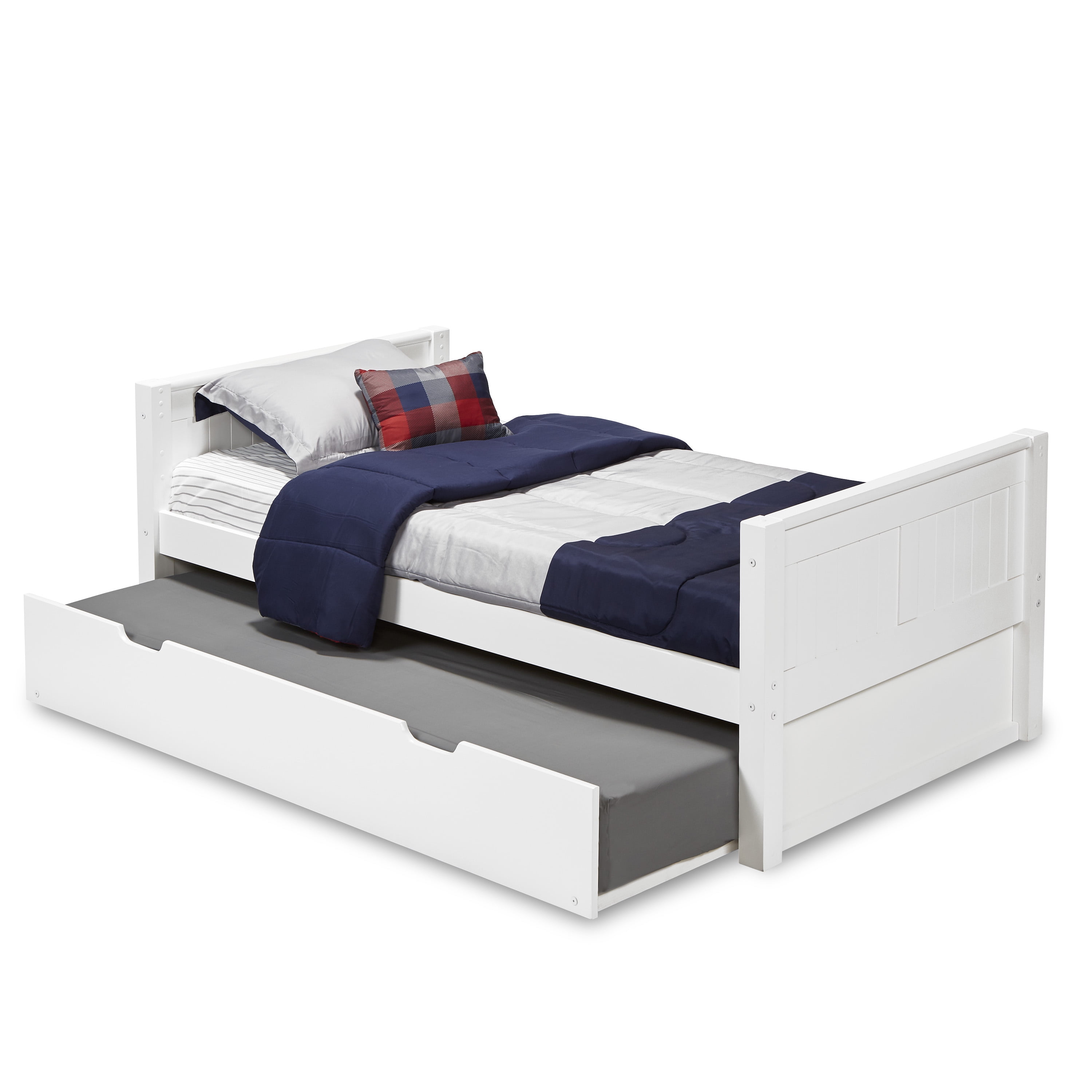 Camaflexi Twin Size Platform Bed with Twin Trundle Panel Headboard