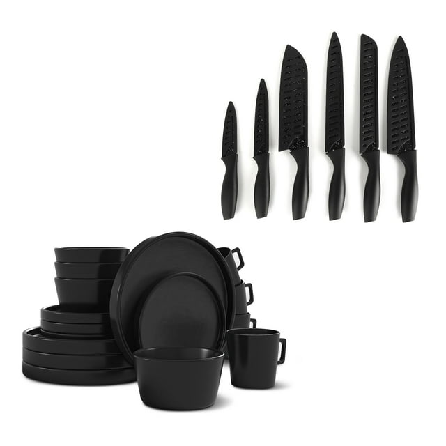 Vajilla de Gres Casa Litus 16 Piezas Set de Cuchillos negros