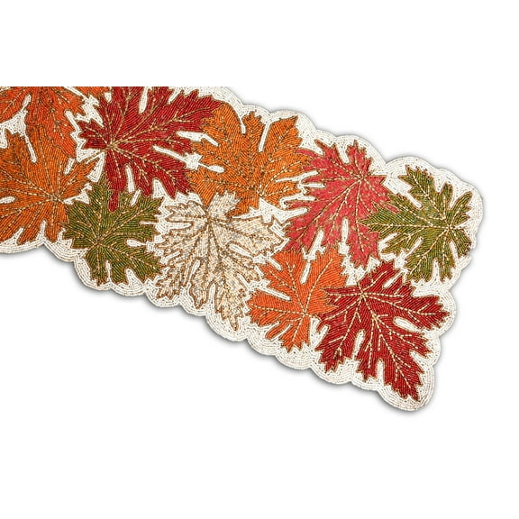 Multicolor Table Runner, Handmade Beaded Table Runner, Fall Leaves Table Topper 13X36 Inch