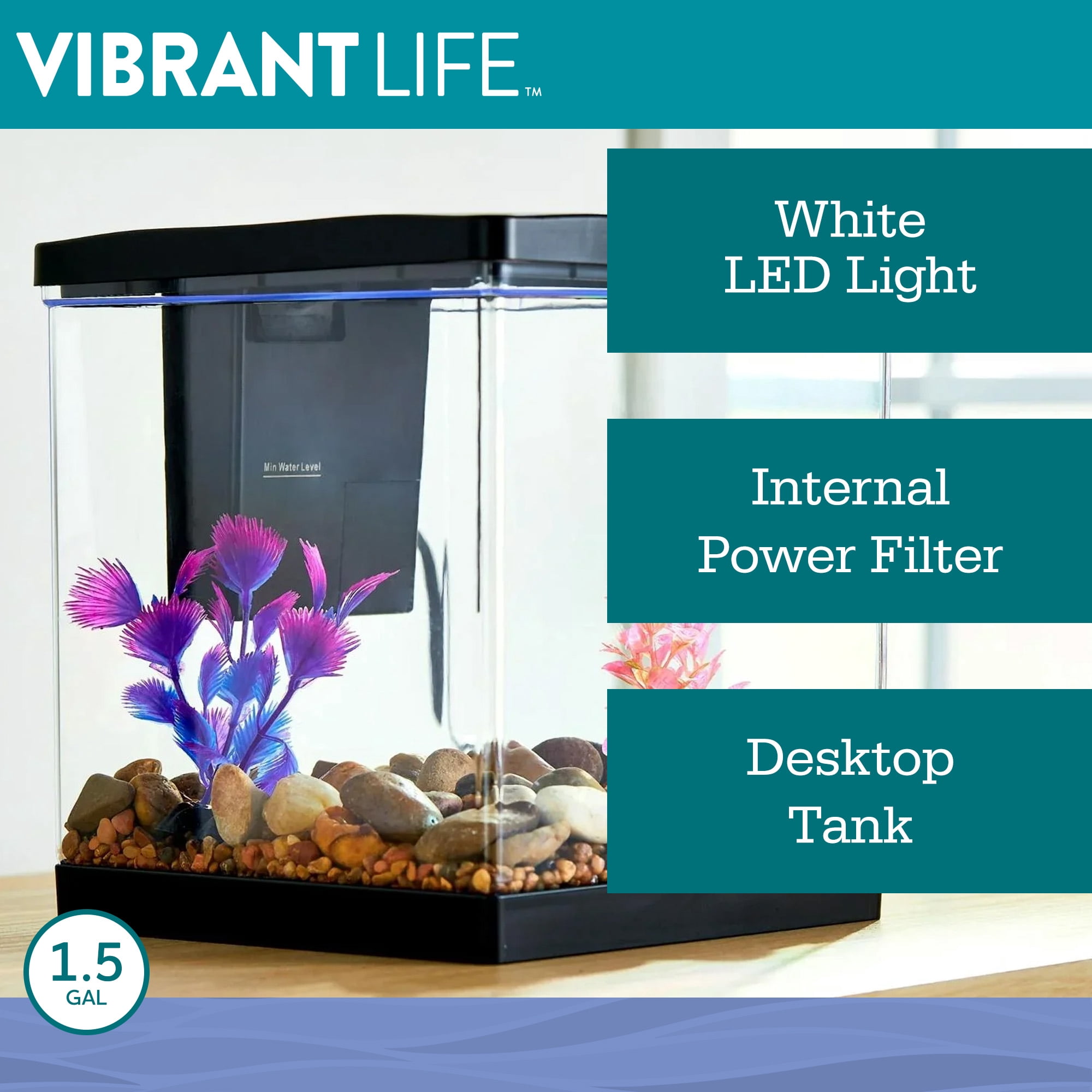 Vibrant Life Betta View Aquarium Starter Kit, Small, 1.5 Gallon