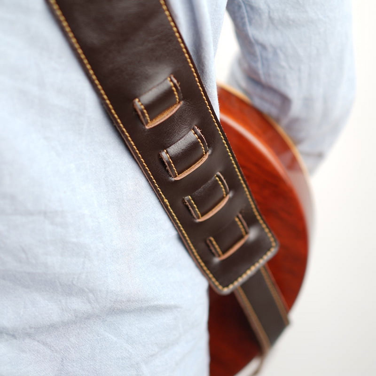Microseven Genuine Leather Acoustic Electric Bass Guitar Strap Adjustable 2.5" Wide Brown