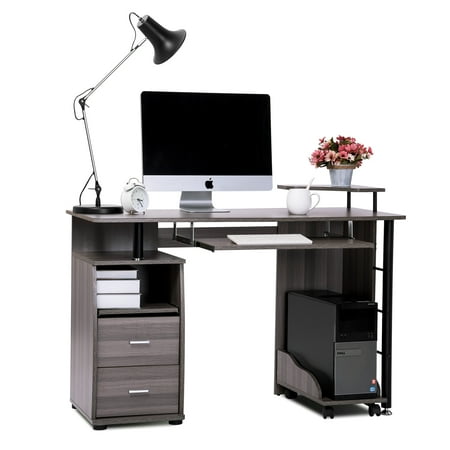 Keyboard Drawer Model Merax Computer Desk with Printer Platform Keyboard Tray Drawers and Mobile CPU Holder (Gray) ()