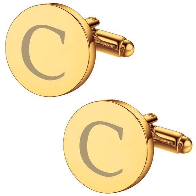 BodyJ4You 2PC Cufflinks Engraved Personalized Initials Letter C Formal Button Shirt Gift Box Set