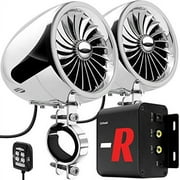 GoHawk TJ4-R Amplifier 4" Full Range Waterproof Bluetooth Motorcycle Stereo Speakers 1 to 1.5 in. Handlebar Mount Audio Amp System Harley Touring Cruiser ATV RZR, AUX, FM Radio