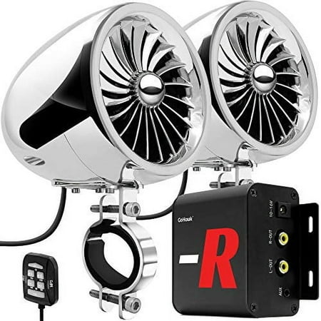 GoHawk TJ4-R Amplifier 4" Full Range Waterproof Bluetooth Motorcycle Stereo Speakers 1 to 1.5 in. Handlebar Mount Audio Amp System Harley Touring Cruiser ATV RZR, AUX, FM Radio