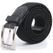 Gelante Adult's Canvas Elastic Fabric Woven Stretch Braided Belts Solid Color - Black, L