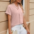 thumbnail image 4 of ameIAEA V Neck Blouses for Women Dressy Casual Work Shirts Roll-up Short Sleeve Business Tops, 4 of 6