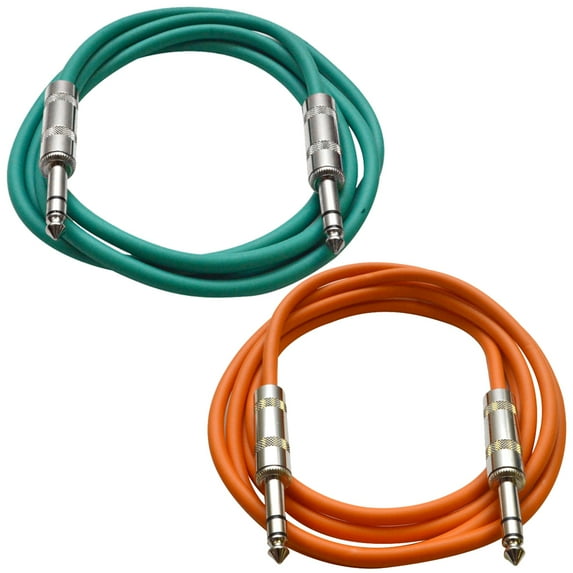 Seismic Audio 2 Pack of 1/4" TRS Patch Cables 3 Ft Extension Cords Jumper 3 Pin Various Colors - SATRX-3-2Pack