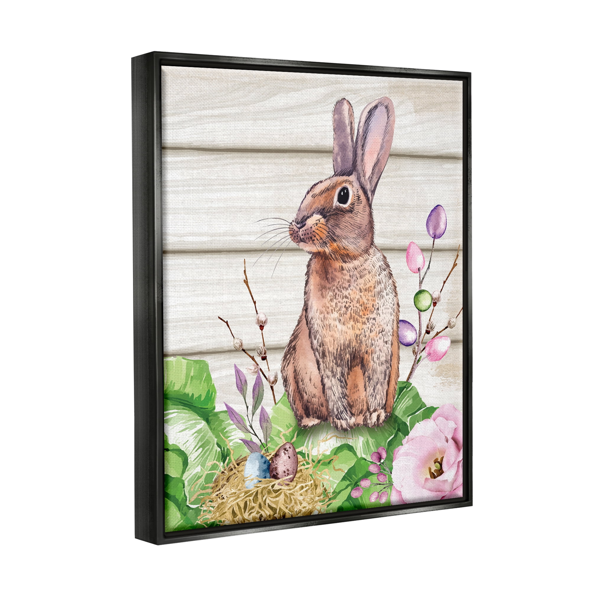 Stupell Spring Flower Garden Country Rabbit Holiday Painting Black Floater Framed Art Print Wall Art