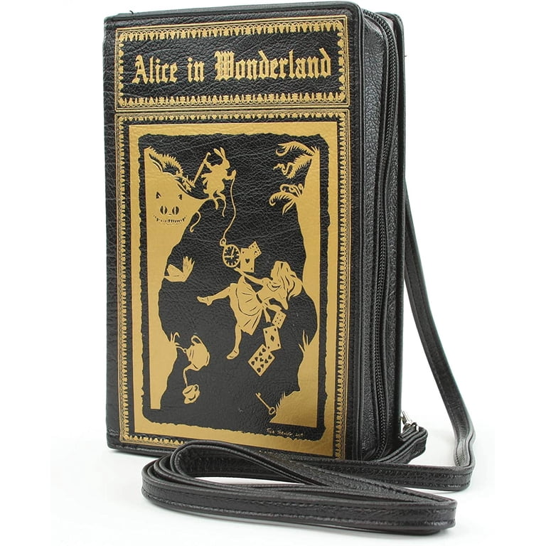 Alice In Wonderland Book Black Clutch Crossbody Bag Purse