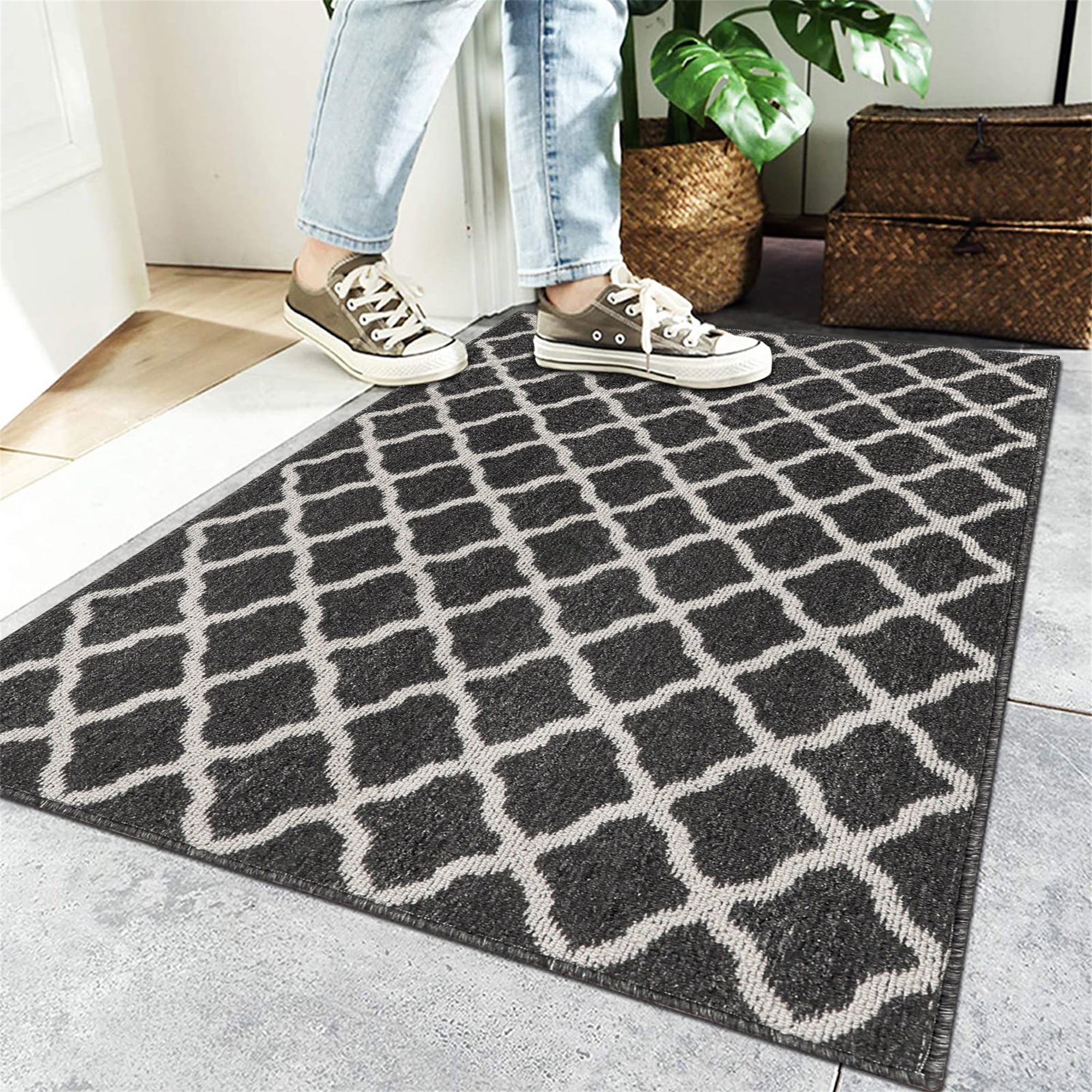 Ileading Indoor Door Mat Non Slip Low-Profile Entrance Rug Front Inside  Doormats Entryway 31x 47, Black 