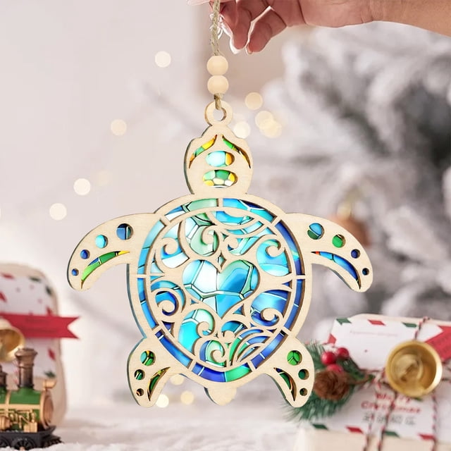 Adorno de Tortuga Acrílica Que Atrapa La Luz | Regalo para Mujer | Decoración para Árbol de Navidad | Llavero Acrílico Multicolor con Tarjeta | 12 X 10 Cm | 1 Unidad