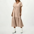 thumbnail image 7 of TrdSipl Womens Plus Size Maxi Summer Dresses Flowy Vneck Gauze Dress Boho Swing Loose Short Sleeve Sundresses Khaki 3XL, 7 of 7