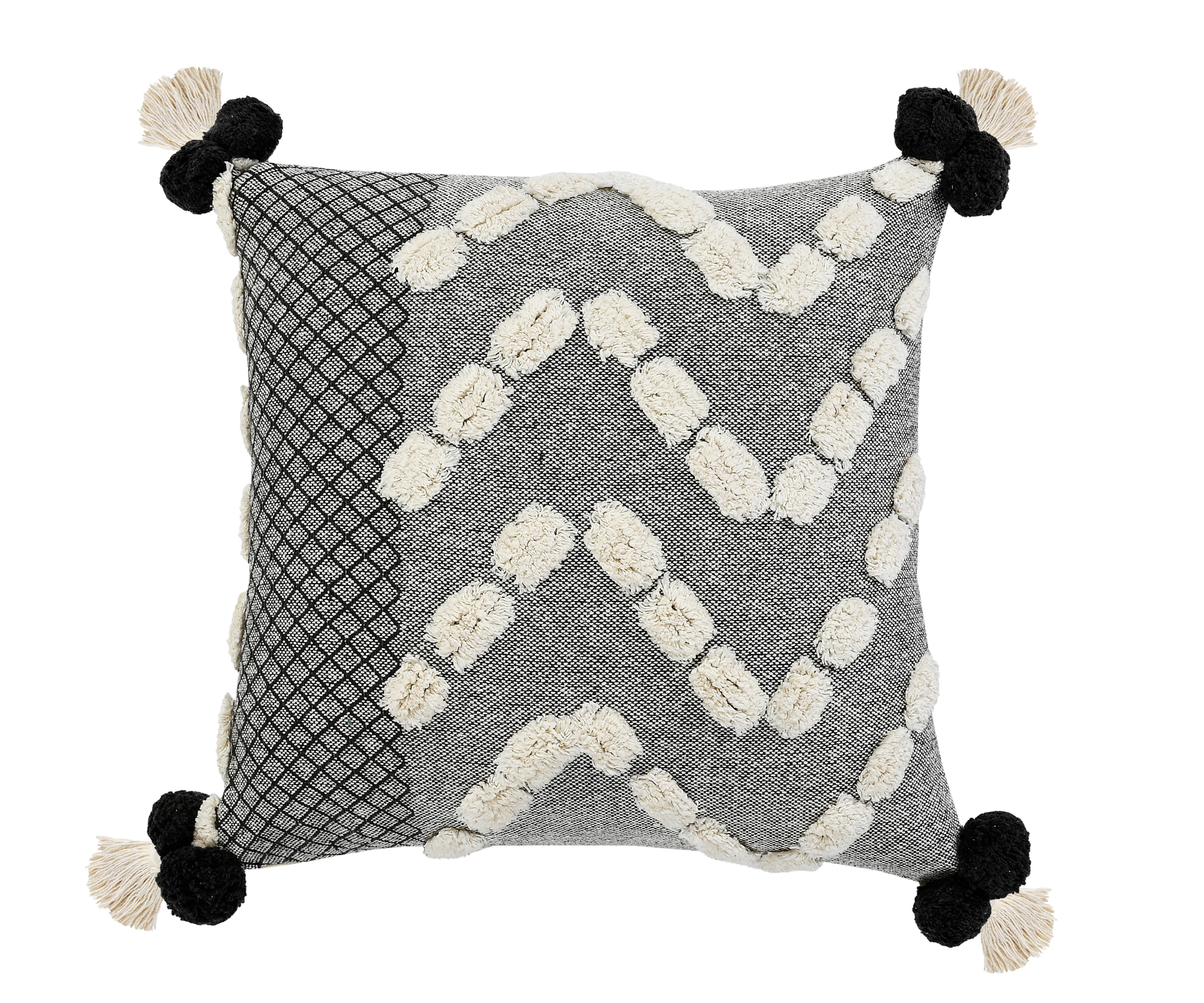 Harlow Hill Aaron 20" x 20" Geometric Cotton Adult Decorative Feather Filled Pillow, Black/Gray/Cream