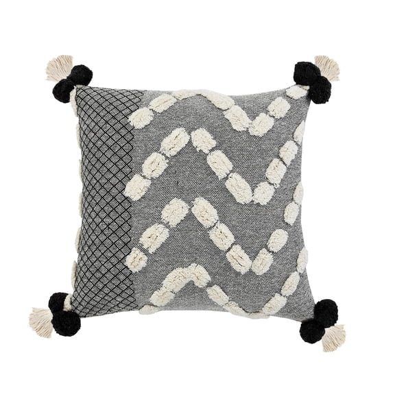 Laddha Home Designs Hand-stitched Zig Zag Cotton Throw Pillow Cover - 20" - Gray and White