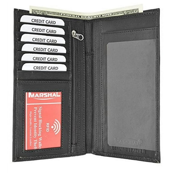 Genuine Leather Men Long Wallet Pockets ID Card Clutch Bifold Purse Marshal