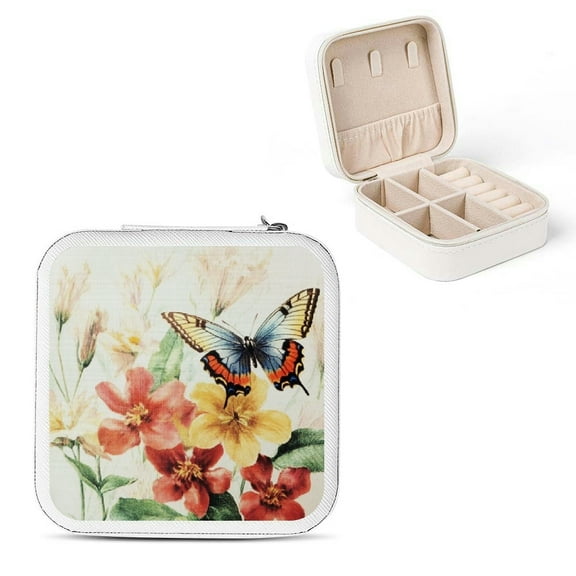BCIIG Butterfly Flowers Small Jewelry Boxes for Women, PU Leather Necklace, Ring, Earring Organizer Case White