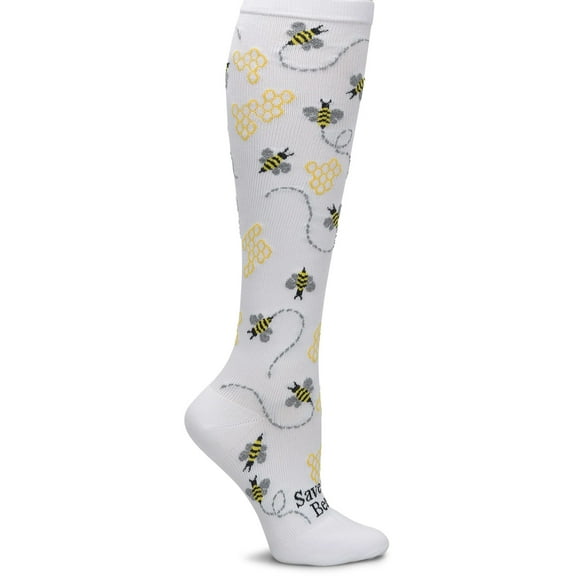 Nurse Mates Graduated Compression Socks 12-14 mmHg Regular Calf Up to 17" — Mild Support for Nurses & Healthcare Workers Color: Save The Bees, Size: OS