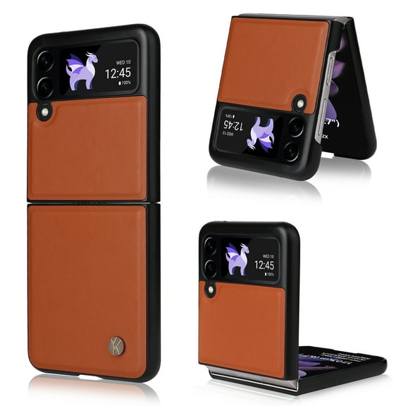 Mantto Case for Samsung Galaxy Z Flip 3 with Strong Magnetic Attraction Slim Thin Fit Profile Case, Luxury PU leather Soft Silicone Shockproof Protective Folding Cover for Samsung Z Flip3,Brown