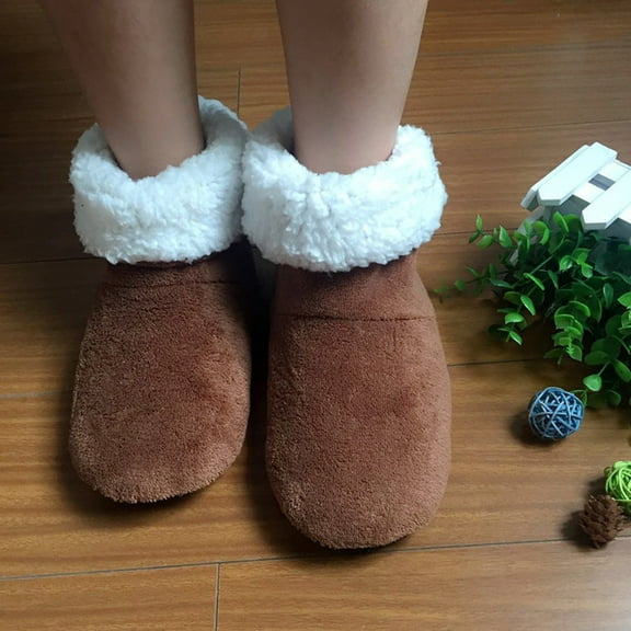 Naierhg 1 Pair Floor Boot Socks Non-slip Mid-calf Plush Lining Thickened Fuzzy Coldproof Solid Color Winter Thermal Women Men Indoor Shoes Socks for Indoor for Home Grey