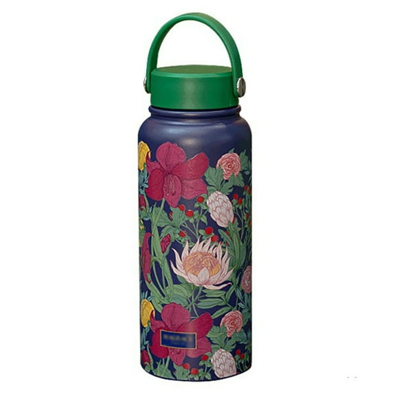 1L Stainless Steel Printed Thermos Cup, Wide-Mouth Portable Vacuum Sports Water Bottle