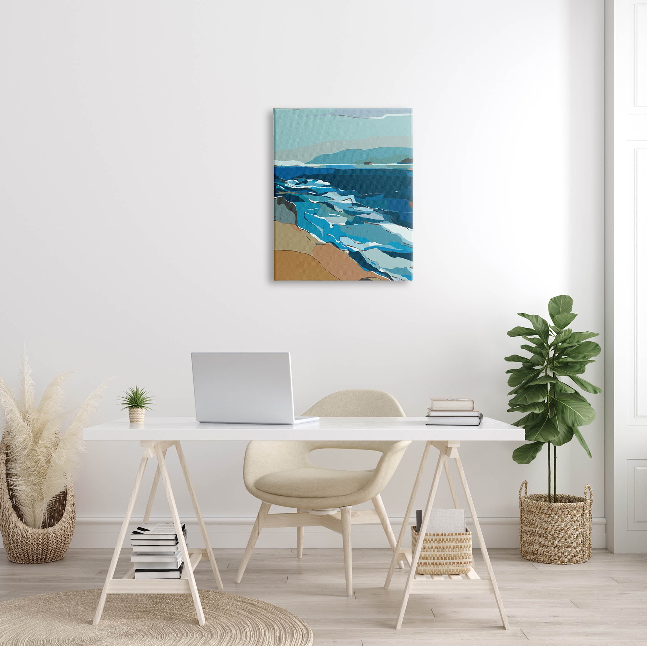 Stupell Industries Contemporary Beach Shore Waves Graphic Art Gallery Wrapped Canvas Print Wall Art, Design by Nikita Jariwala