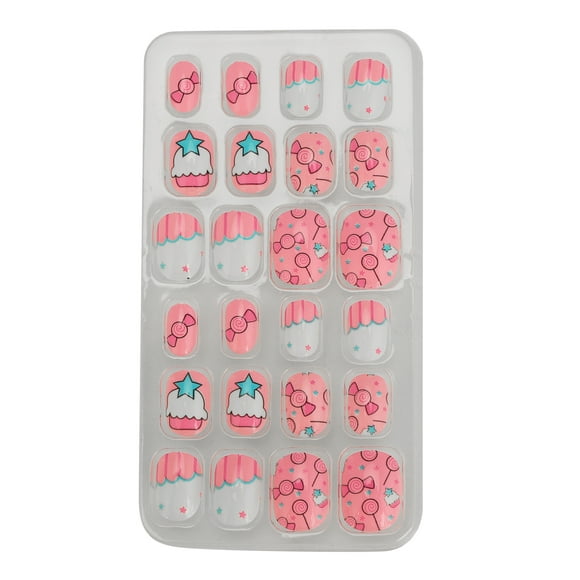 Girls Glue On Nails, Cartoon Pattern Removable Kids False Nails DIY For Home For Nail Salon