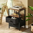 thumbnail image 2 of Night Stand Set of 2, Nightstand with 2 Drawers, Bed Side Table with Open Shelf, Wooden Top, End Table, Fabric Drawer, for Bedroom, 2 of 8