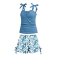 thumbnail image 3 of Swimsuit for Girls 2 Piece Ruched Tie Straps Swimwear Tank Top and Swim Shorts Summer Beach Vacation Bathing Suit Navy Size 13-14 Y, 3 of 5
