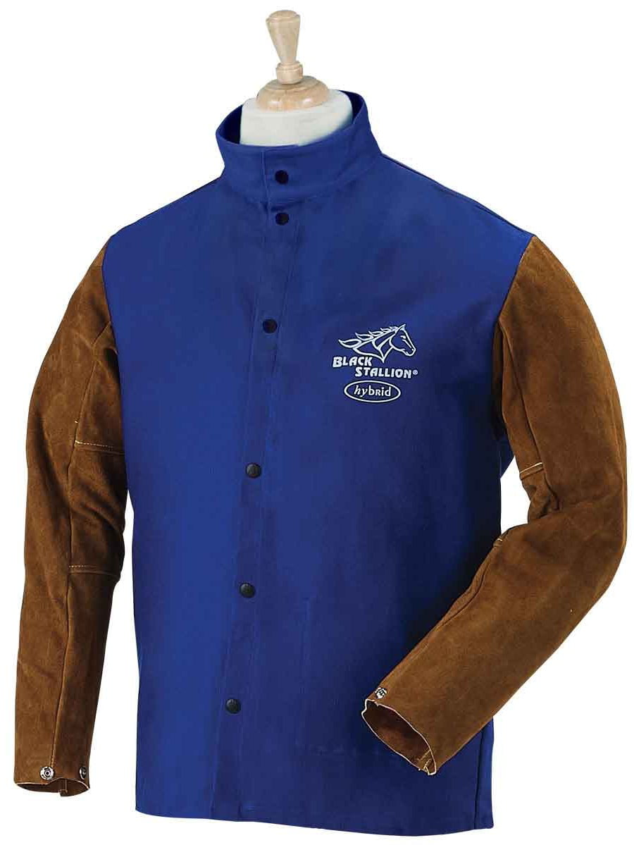 Welding Jacket Blue with Blue Flames Black Stallion FR Cotton BXRB9C X-Large