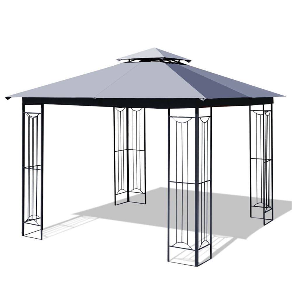 Aimee Lii 10 x 10 Feet L-Shaped Patio Canopy Gazebo Outdoor 2-Tier Steel Tent, Backyard Canopy Gazebo for Party Wedding BBQ Events, Gray