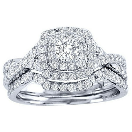 Ginger Lyne Collection - Francis Halo Bridal Engagement and Wedding Band Ring Set