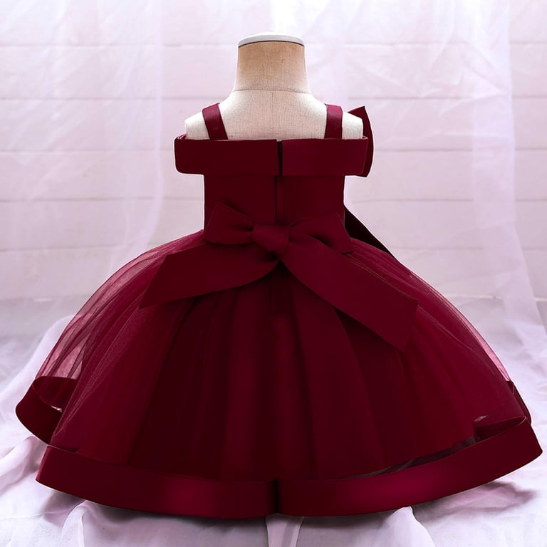 Efsteb Toddler Baby Girl Dress Formal Bowknot Princess Flower Girl Wedding Pageant Birthday Party Dresses (Red,18 Months)