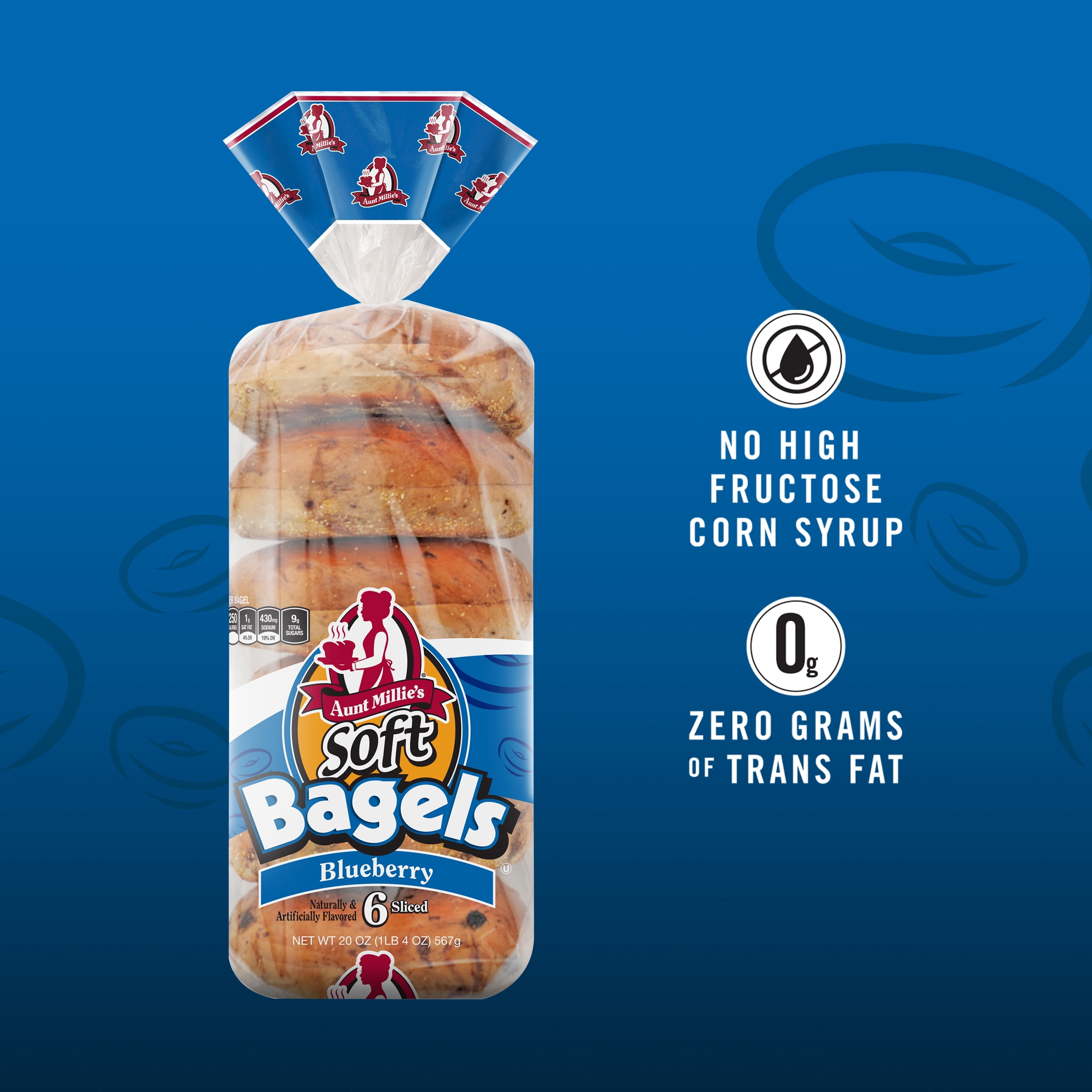 Aunt Millie's Blueberry Soft Bagels, 20 oz, 6 Count