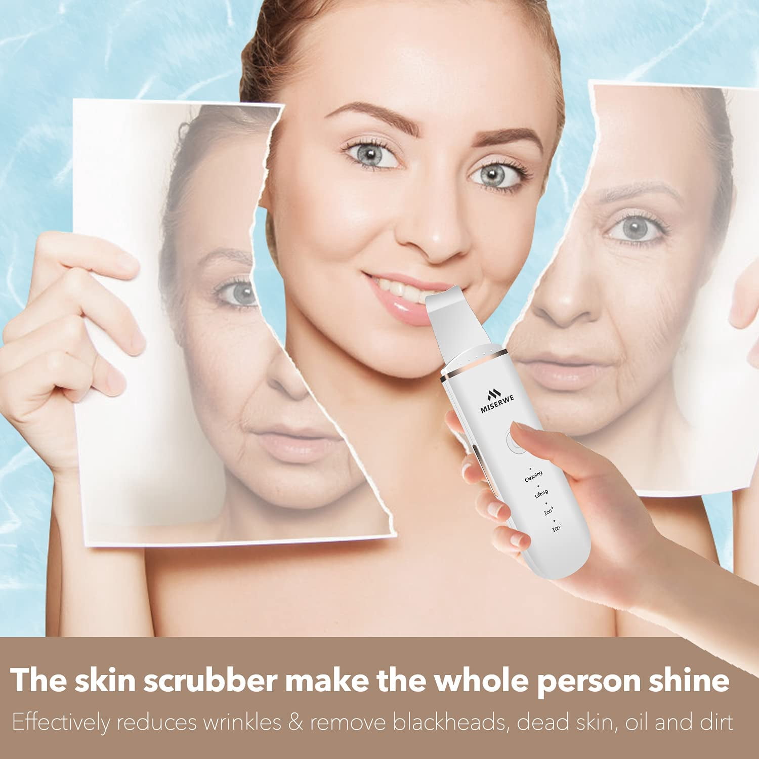 Skin Scrubber Face Skin Spatula Facial Scrubber Spatula for Deep Cleansing Blackhead Remover Pore Cleaner Face Beauty Lifting Tool with 4 Modes