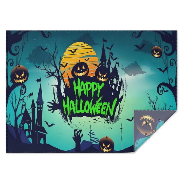 Nappe d'Halloween Joyeuse Résistante aux Plis Lavable, sous-Tables, Couvre-Tables, Horreur Citrouille Fantôme, Nappe Rectangulaire pour Décoration de Fête d'Halloween