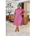 thumbnail image 3 of Plus Size Maxi Dress for Women Casual Pleated Dress Summer Short Sleeve Flowy Swing Dress Loose Beach Dresses Pink 5XL, 3 of 5