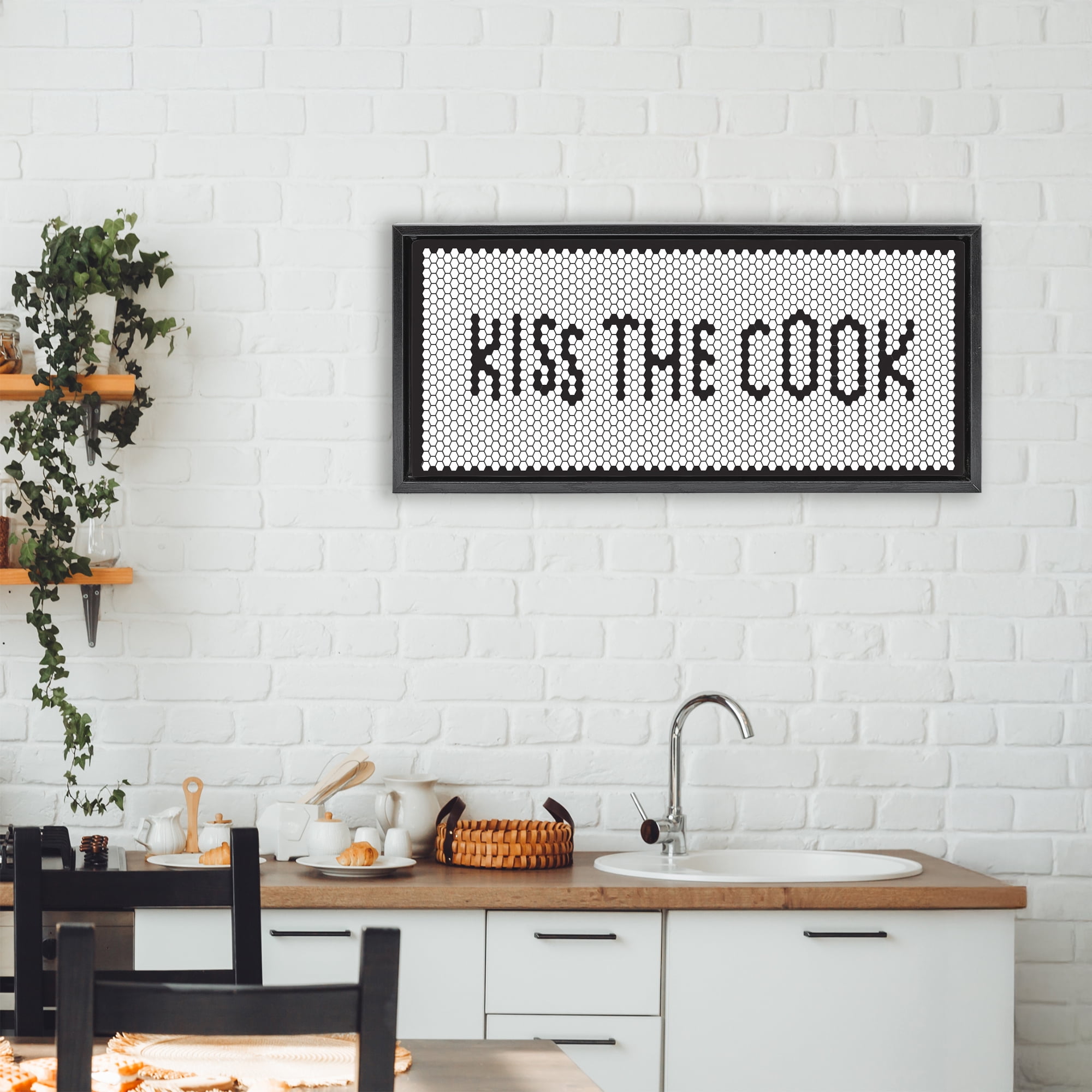 Stupell Industries Retro Kiss The Cook Black Framed Floater Canvas Wall Art, design by Elizabeth Medley