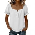 thumbnail image 5 of ClodeEU Women's Square Neck Puff Sleeve Button Blouse,Casual Short Sleeve Top for Summer White,Women's Plus M, 5 of 8