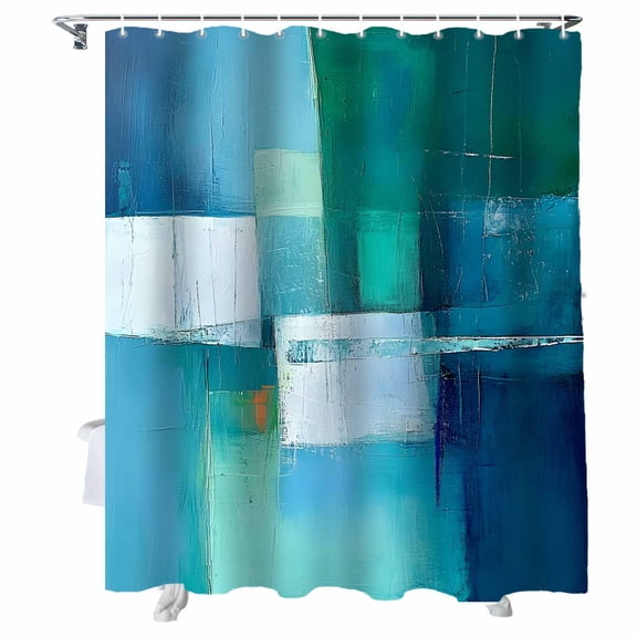 Shower Curtains Abstract Green Blue Painting Bath Curtain Graffiti Art Waterproof Bathroom Shower Curtain Set with Hooks Decoration 36 x 72 Inches