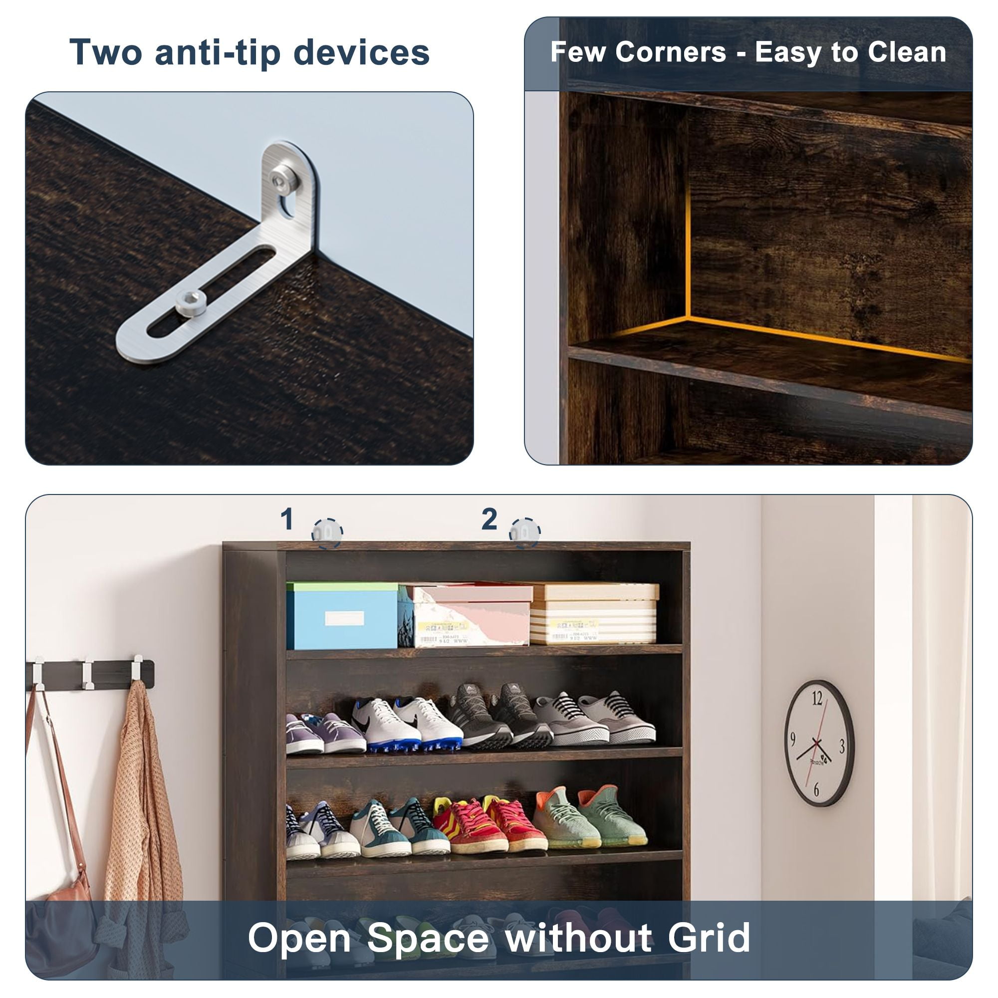 Demi Bonn Wooden Shoe Rack 9-Tier Shoe Storage Organizer Entryway Shoe Shelf, 40-45 Pairs Freestanding Shoe Cabinet, Rustic Brown