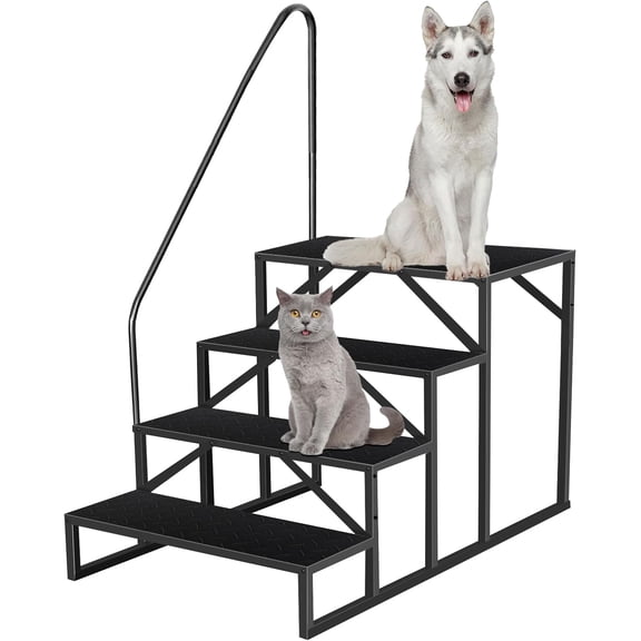 Qiushi 4 Step RV Ladder with Handrail, 660 lbs Capacity Anti-Slip RV Steps for 5th Wheel, Travel Trailer, Camper, Hot Tub Stairs, Portable Outdoor Steps for Mobile Home, Spa, and Pool
