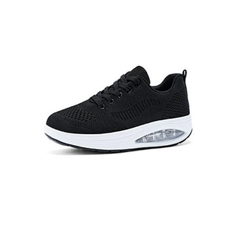

UKAP Ladies Athletic Shoes Platform Dancing Sneaker Mesh Sneakers Lightweight Running Shoe Womens Trainers Air Cushion Lace Up Black 8