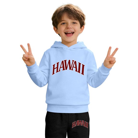 GobdXE Kids 2 Piece Tracksuit Hawaii Print Hooded Sweatshirt Jogger Pants Boys Girls Casual Outfit Set Light Blue,9-10 Years