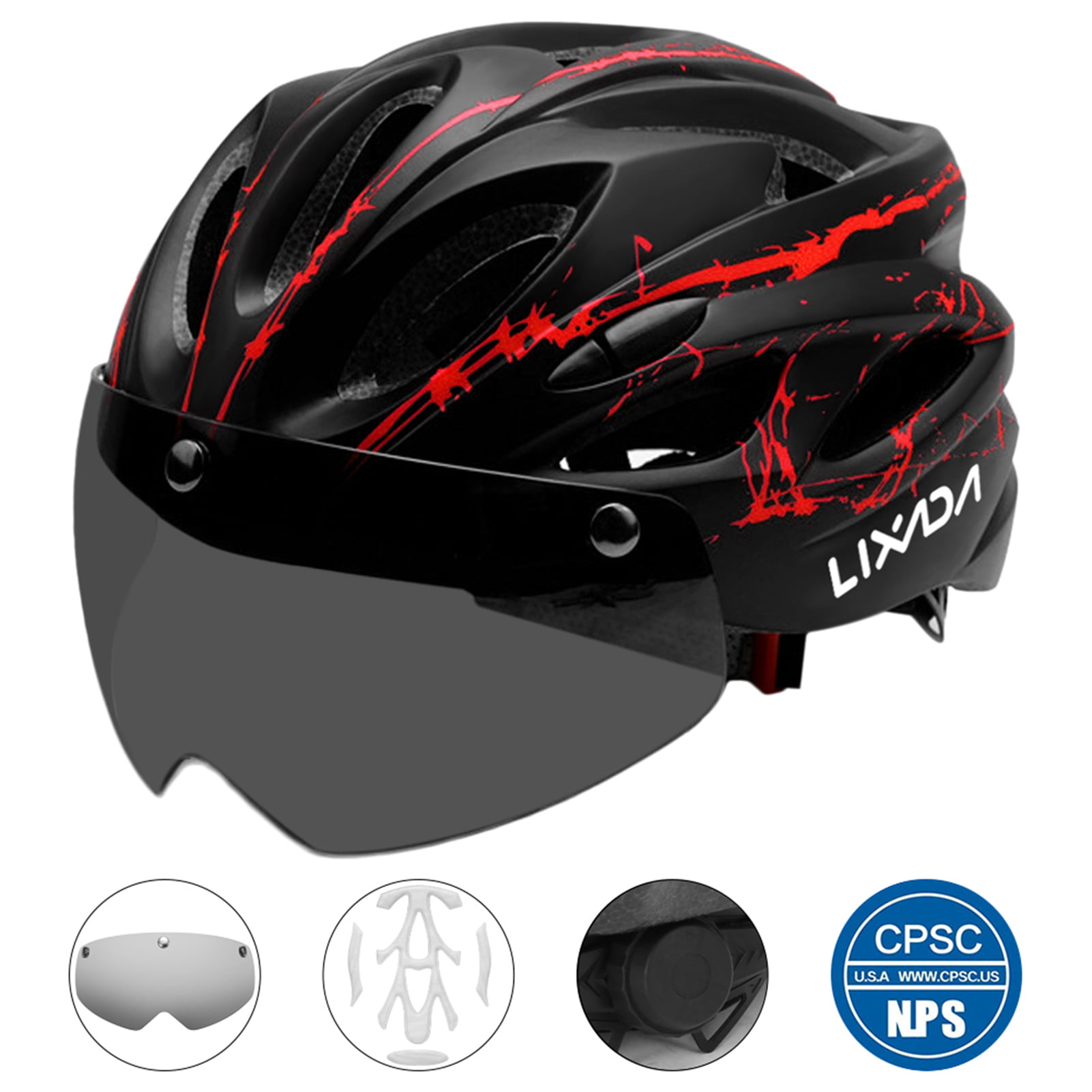 In-mold Cycling Helmet CPSC with 25 Vents LED Light Visor Adult MTB Road Bike 