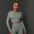 thumbnail image 5 of KKBOTIVE Womens Seamless Solid Color Workout Long Sleeve Top Casual Elastic with Ruching Yoga Pullover for Running Cozy Breathable Athletic Shirt, Light GraySize: S, 5 of 5